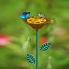2 Packaged Bee Watering Stations, Garden Bee Bathtubs, Metal Bee Water Replenishers, Floral Designs, Outdoor Garden Courtyard Decorative Colorful Butterfly Bee Bath Bowls(Blue,Yellow)
