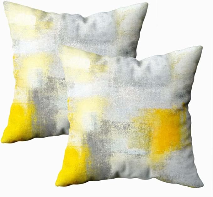 CAPSCEOLL Yellow Grey Throw Pillow Covers Modern Home Art Decor,20 X 20 Inches Set of 2 Pillow Cases Decorative,Abstract Oil Painting Pillowcases for Bedroom,Living Room,Cushion Couch Sofa
