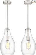 2-Pack Pendant Lights Kitchen Island, 8" Brushed Nickel Hanging Light Fixtures with Clear Glass Shade, Modern Large Kitchen Pendant Lighting Over Island for Dining Room, AD-25045-2PB-SN