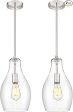 2-Pack Pendant Lights Kitchen Island, 8" Brushed Nickel Hanging Light Fixtures with Clear Glass Shade, Modern Large Kitchen Pendant Lighting Over Island for Dining Room, AD-25045-2PB-SN