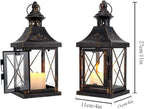 TRIROCKS Set of 2 Decorative Candle Lantern 11'' High Metal Candle Holder Hanging Lantern Perfect for Home Decor Halloween Living Room Parties Events Tabletop Indoors Outdoors (Black with Gold Brush)
