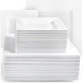Aya's Cutlery Kingdom 100 Square Plastic Plates - Heavy Duty Disposable Plates - Includes 50 Dinner Plates (10-Inch) and 50 Salad Appetizer Plates (7-Inch) - Elegant White Party Plate for Holidays