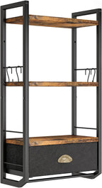 Bathroom Storage Organizer Wall Mounted, 3 Tier Bathroom Towel Rack Shelf with Storage Drawer Double Towel Bars and Hooks, Industrial Bathroom Shelves Over Toilet, Rustic Black and Brown (A)