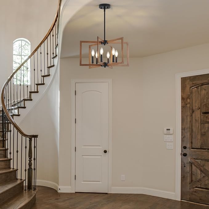 Farmhouse Dining Room Light Fixture, 6-Light Chandelier Modern Metal Industrial Chandelier Lighting for Farmhouse Kitchen Entryway Living Room (E12 Bulbs Not Included)