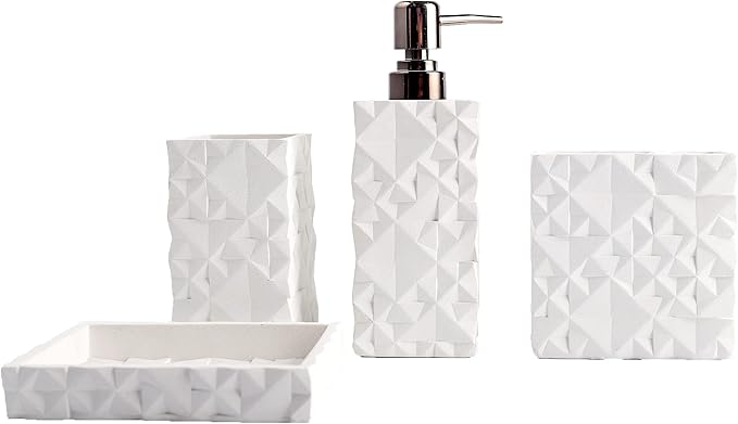 Hymmah Bathroom Accessories Set,Toothbrush Holder,Farmhouse Bathroom Decor,4 Pcs Resin Gift Set Apartment Necessities, Contain Toothbrush Cup,Soap Dispenser,Soap Dish,Tumbler