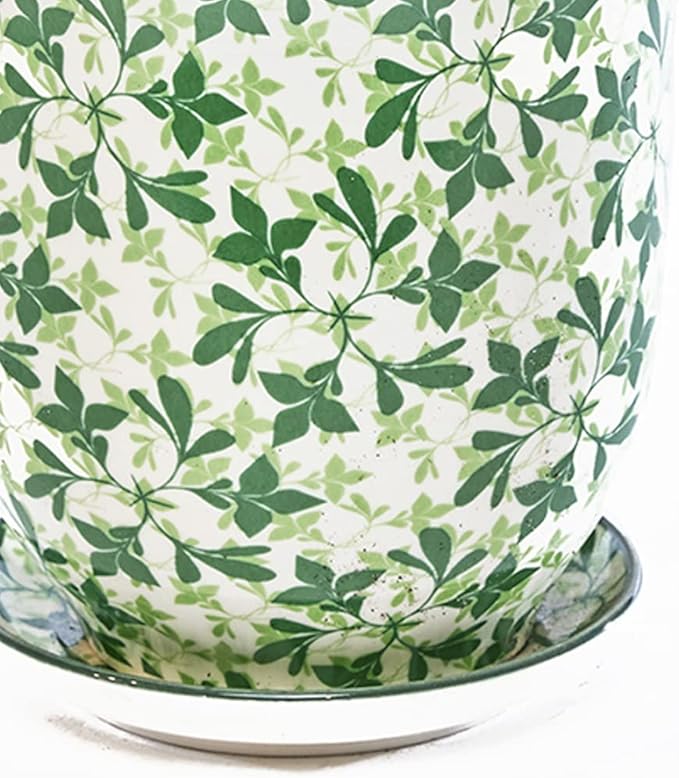 CHIVE ‘Liberte’ Ceramic Succulent Pots — 4.25” Cute Vintage Farmhouse Style Planters for Indoor Plants — Beautiful Home & Kitchen Decor — Green Leaves