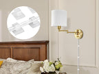 Plug in Wall Sconces with Remote Control, Dimming 10%-100% & Adjustable Colors 2700K-6500K, Hardwire or Plug-in, Swing Arm Wall Lamp with White Fabric Shade, Wall Sconces Set of Two, Gold Finish