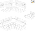 Moforoco Corner Adhesive Shower Caddy, with Soap Holder and 12 Hooks, Rustproof Stainless Steel Bathroom Organizer, No Drilling Wall Mounted Rack, Black, 3-Pack(White)
