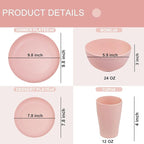 Supernal Pink Wheat Straw Dinnerware Sets,Unbreakable Dishes for 8, Plate and Bowls Sets, Reusable Plates, Microwave Dishwasher Safe Plates,Plastic Dinnerware Set, Pink Plastic Tableware