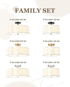 Semi Flush Mount Ceiling Lights, 3-Light 13" Ceiling Light Fixtures with Fabric Shade in Flower Shape, Brushed Nickel Drum Lighting for Nursery Hallway Bedroom Kitchen, AD-22007-3SF-SN