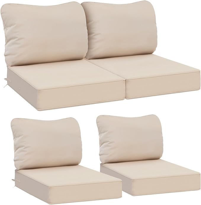 AAAAAcessories Outdoor Deep Seat Cushions, Waterproof, Fade-Resistant Patio Furniture Replacement Cushions, 24" x 24" x 5", Set of 4, Khaki Beige
