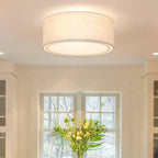 Luupyia 12.59 Inches Fabric Drum Ceiling Light Fixture, 3-Lights White Simple Semi Flush Mount Ceiling Lights with Double Fabric Shade, Drum Overhead Lighting for Bedroom Hallway E26, 60W
