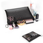 Patu Zipper Mesh Bags, Size L / A5, 5 Pieces, Beauty Makeup Cosmetic Accessories Organizer, Travel Toiletry Kit Set Storage Pouch, Black