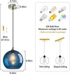 Blue Glass Pendant Lights Kitchen Island Lighting Globe Pendant Light Fixtures Modern Pendant Lighting for Kitchen Island Bedroom Living Dining Room Light Fixture(9.84in, 2-Pack)