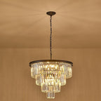 4-Tiers 23.6" Black Modern Crystal Chandelier 12-Light Crystal Pendant Ceiling Light Fixture Hanging Lighting for Entryway Dining Room Bedroom Living Room Foyer High Ceiling
