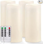 Homemory 10" x 4" Large Waterproof Outdoor Flameless Candles with Remote Control and Timer, Battery Operated Flickering LED Pillar Candles for Outdoor Larterns, Porch, Long Lasting, Set of 4