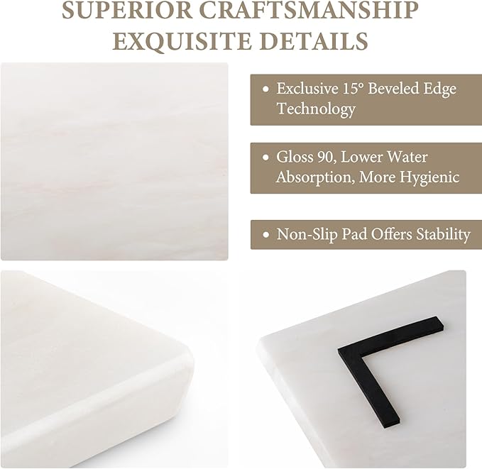 Koville African Natural Marble Cutting Board for Kitchen, 16x20inch Extra Large Hand Crafted Marble Slab for Cheese, Charcuterie, Pastry Board - Wedding Gift, House Warming Gift