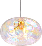 Large Glass Pendant Lighting, 14" Hammered Lampshade Hanging Lamp, 3-Light Brass Gold Chandelier for Dining Living Room Kitchen Island (Stained Glass Shade, 14 Inches)