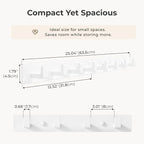 White Wall Mounted Coat Rack - 2 Modular Rails (25'' Total), 8 Right-Angle Hooks, Modern Organizer for Entryway, Bathroom, Bedroom, Holds Coats, Towels, Hats