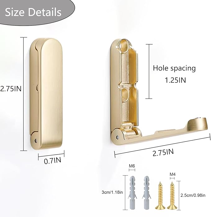 4Pcs Folding Coat Hooks, Zinc Alloy Folding Wall Hook for Hanging Coat Scarf Hat Robe Key Purse, Foldable Invisible Hook with Screws (Gold)