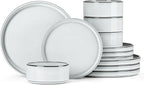 Onader Stoneware Dinnerware Sets, 12 Piece Plates and Bowls Dish Sets for 4, Ceramic Dishware Dining Ware with Rustic Terracotta Bottom - Glacier White