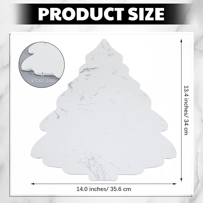 Marble Christmas Tree Cheese Board Marble Christmas Tree Shaped Charcuterie Cutting Board Decorative Serving Tray for Xmas Gift Decoration Kitchen Food Fruit