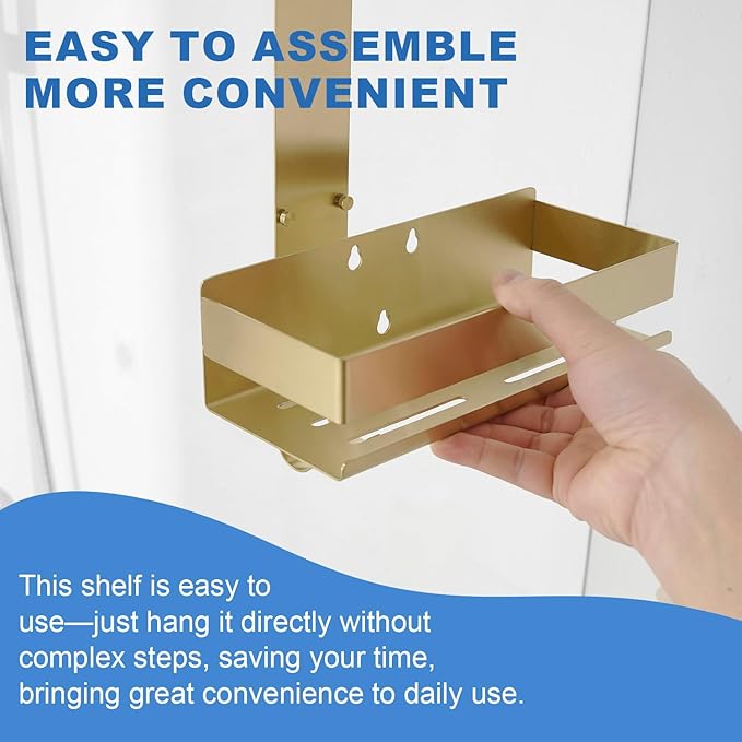 Gold Shower Caddy Over Shower Door - 2 Tier Hanging Shower Caddy Organizer No Drilling, Shower Storage Shelf for Indoor Shower, Bathroom, Bedroom, Kitchen