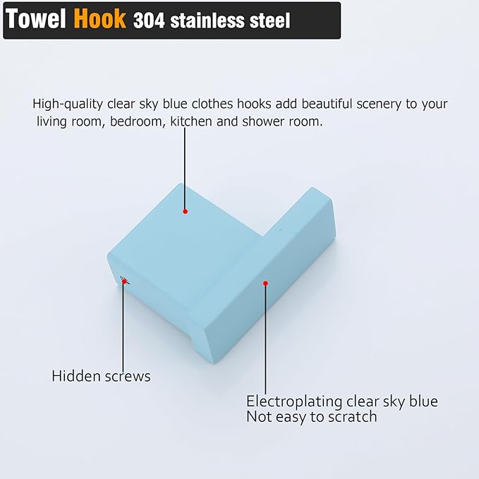 RANDOM Clear Sky Blue Towel Hooks for Bathrooms Round Shower Hooks Stainless Steel Wall Mount Coat Hook.96009-8CKB