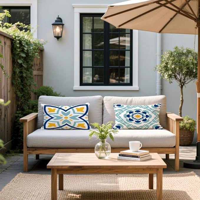 Cirzone Outdoor Pillow Covers Set of 4 Geometric Patterns Waterproof Throw Pillow Covers 12x20 inch Boho Decorations for Funiture Patio Garden Home