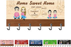 Personalized Wood Family Key Holder Sweet Home Key Hooks Custom Name Portrait Wall Mounted Family Home Organizer Hanger Decor for Entryway Hallway Coat Rack Birthday House Warming Gift