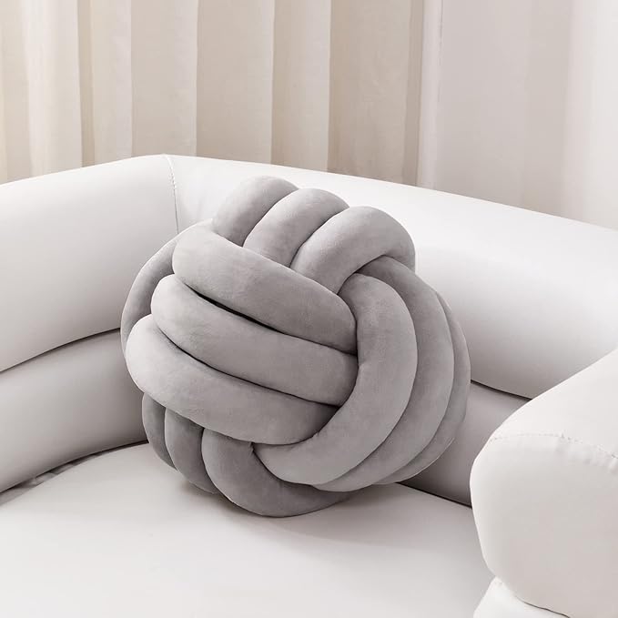 Sioloc Soft Knot Ball Pillows,Round Throw Pillow Cushion Home Decoration Plush Pillow,Throw Knotted Pillow Handmade Round Plush Pillow（7.8inches,Grey）