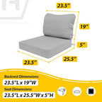 AAAAAcessories Outdoor Deep Seat Cushions, Waterproof, Fade-Resistant Patio Furniture Replacement Cushions, 23.5" x 25.5" x 5" + 23.5" x 19", Gray