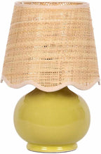 BoutiqueRugs Navarro Boho Ceramic Bedside Table Lamp for Bedroom Nightstand and Living Room - Shade Rattan - Green, Sage, Beige - 13" H