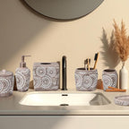 6-Piece Bathroom Accessories Set – Soap Dispenser, Toothbrush Holder, Tumbler, Soap Dish, Cotton Swab Jar & Toilet Brush – Modern Bathroom Decor Set (Ciccone)