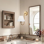 Vintage White Linen Shade Single Wall Sconce, Antique Brass Pole Retro Swoop Wall Sconce, Elegant Metal Light Fixture for Bedroom, Living Room,Beside The Mirror