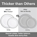 WELLIFE 210Pcs Black Plastic Dinnerware with Pre Rolled Napkins, Include:30 Dinner Plates, 30 Dessert Plates, 30 Paper Napkins, 30 Cups, 90 Plastic Cutlery
