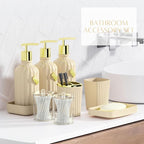 32PCS Bathroom Sets with Shower Curtain and Rugs-Beige Bathroom Accessories,Non Slip Bathroom Rugs Set with Toilet Lid Cover, Waterproof Shower Curtain, 3PC Soap Dispenser with Trash Can