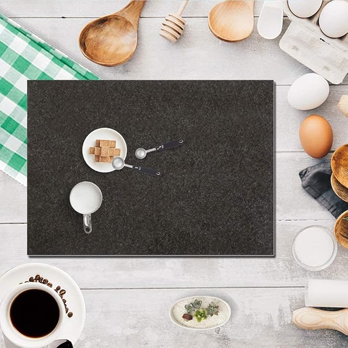 Natural Black Granite Cutting Board for Kitchen, Black Stone Pastry Borad 16x12x0.5 Inch, with Non-Slip Feet, for Serving, Baking, and Tempering Chocolate.