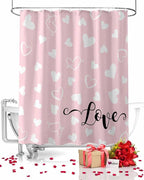 Vandarllin Pink Valentine's Day Shower Curtain, Valentines Love Heart Shower Curtains Set with Hooks, Waterproof Fabric Bathroom Curtains Decor Home Accessories, Stall Long 54 X 78 Inch