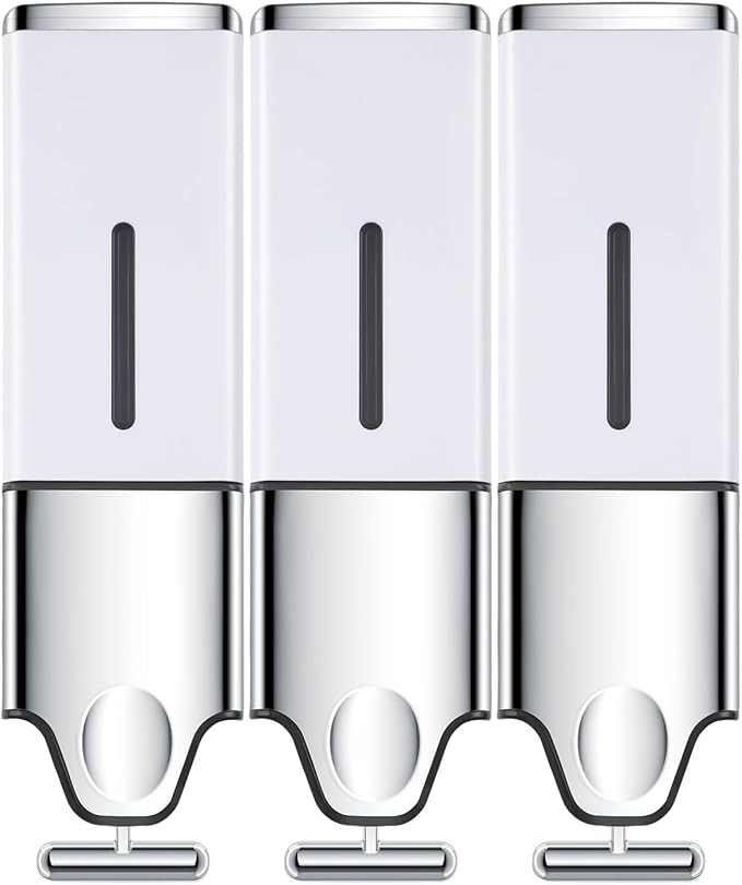 3-in-1 Quadrate Dispensers for The Shower,Shower soap Dispenser,Conditioner Dispenser, Shampoo Dispenser,No Drilled Wall Mounted Distributor,Hotel,Bathroom,Home (Triple, White)
