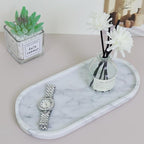 OOBOOB Oval Natural Marble Bathroom Tray for Decor Countertop, Marble Vanity Tray for Candles Perfume, Jewelry, Cosmetics, Elegant Vanity Organizer for Jewelry, Perfume