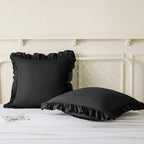 KKJIAF Ruffle Pillow Cases 24x24 Inches, Black Square Ruffled Pillow Covers Set of 2, Microfiber Wrinkle Resistant Pillow Shams with Envelope Closure for Sofa Bed Living Room