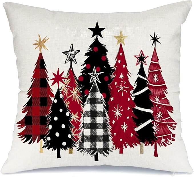 AACORS Christmas Pillow Cover 18X18 Inch Watercolor Christmas Tree Stars Decoration Holiday Farmhouse Winter Pillow Case for Sofa Couch Decor AA651-18