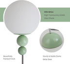 Modern Glass Floor Lamp for Bedroom, 63'' Vintage Mid-Century Floor Lamp with Milky White Frosted Glass Globe Shade for Living Room Corner, Slim Standing Reading Lamp for Office Decor (Pastel Green)
