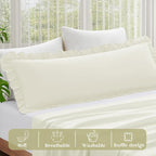 KKJIAF Ruffle Body Pillow Cases Set of 1, Ruffled Pillow Covers with Envelope Closure, Wrinkle Resistant Ruffled Long Pillow Shams 20" x 54", Beige