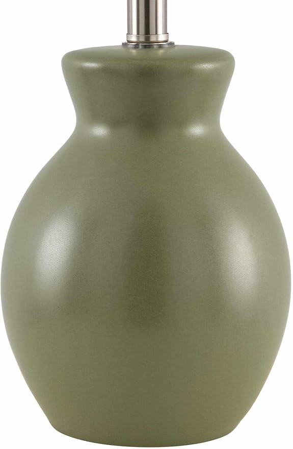 BoutiqueRugs Liliac Boho Ceramic Bedside Table Lamp for Bedroom Nightstand - End Side Lighting for Living Room - Shade Cotton - Green, Beige - 15" H