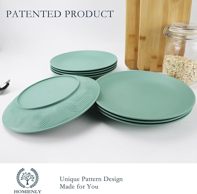 Flat Dinner Plates Set of 8 Alternative for Plastic Plates Microwave and Dishwasher Safe Wheat Straw Plates for Kitchen Unbreakable Kids Plates(Green,9 inch)