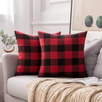 MIULEE Pack of 2 Christmas Classic Retro Checkers Plaids Polyester Linen Soft Soild Square Porch Throw Pillow Covers Black and Red Home Decor Design Cushion Case for Sofa Bedroom Car 20 x 20 Inch