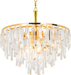 Gold Modern Round Top K9 Crystal Chandelier Lighting Fixture, 6 Lights Round K9 Crystal Adjustable Hanging Lamp for Dining Room Bedroom Living Room,Hallway,Bar,Kitchen W17'