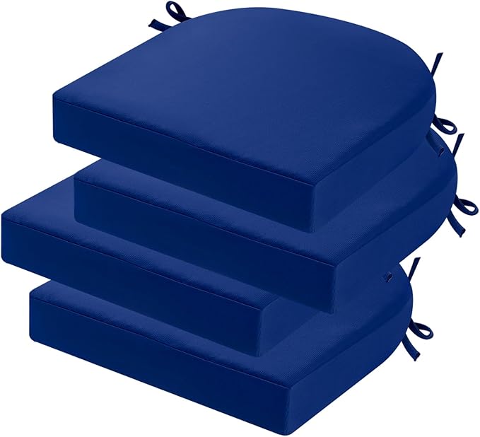 idee-home Outdoor Chair Cushions Set of 4, Thick 17" x 17" x 3" Patio Chair Cushions for Outdoor Furniture Waterproof with Ties, Seat Cushion, Patio Chair Pads Dining Chair Dark Cerulean